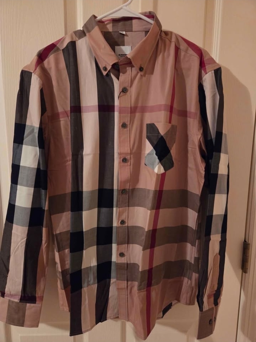Men's Button-Up Plaid Shirt in Beige and Black